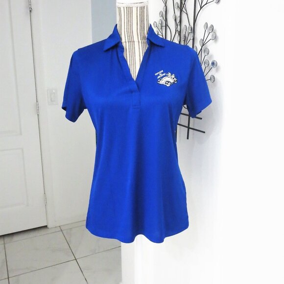 New TOPLESS in ARIZONA Applique V-Neck Polo Shirt Convertible Car M NWOT Blue - Picture 2 of 10